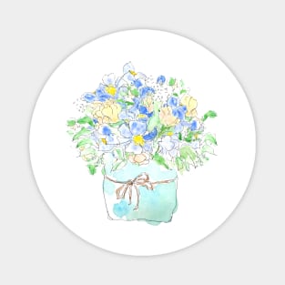 blue and yellow wild flowers in pot Magnet